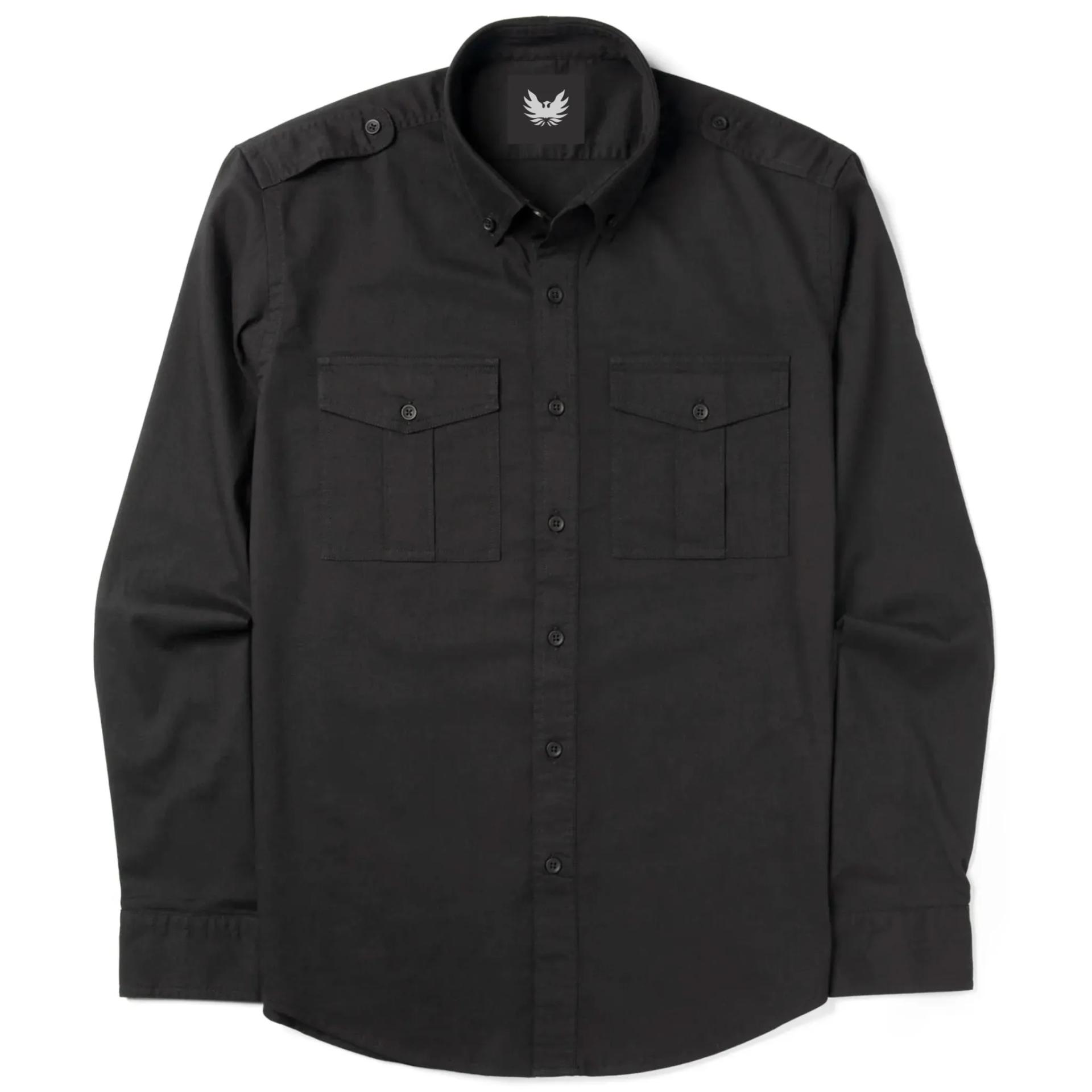 Black Twill Shoulder Flaps Utility Shirt